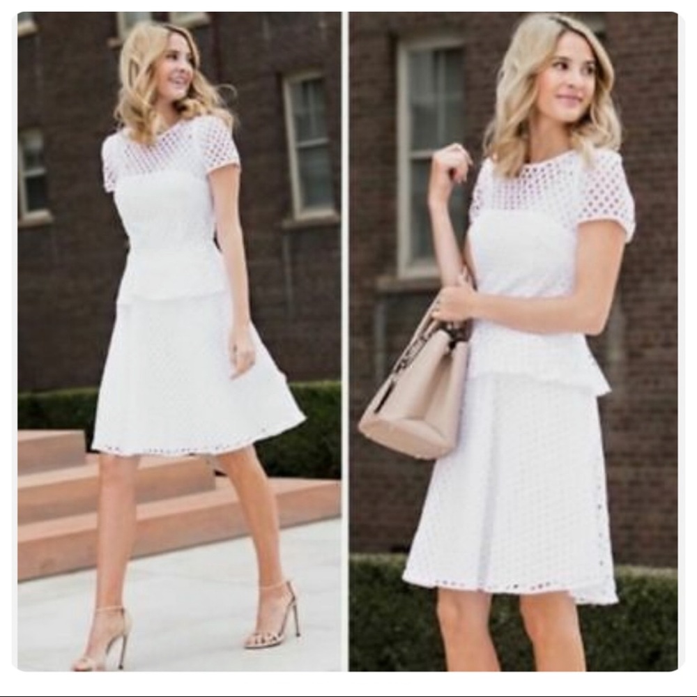 Banana Republic Geo Lace Peplum Dress, WHITE, 10 but fits like an 8